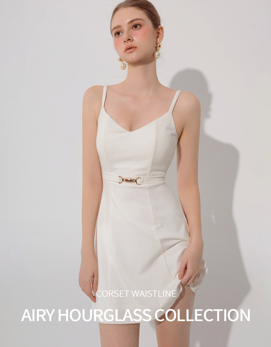 AIRY HOURGLASS V Neck Padded Mini Dress with Gold Buckle Waist Detail
